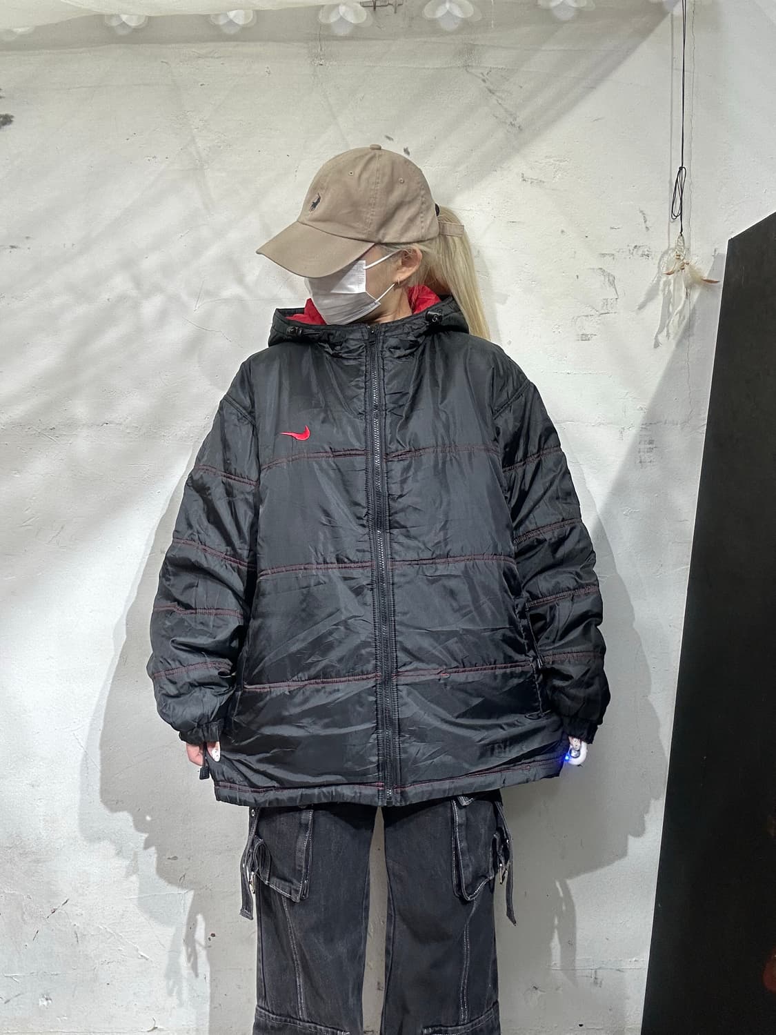 나이키 블랙 올드스쿨 레드 빅 로고 후드 점퍼 자켓 M 상품이미지2