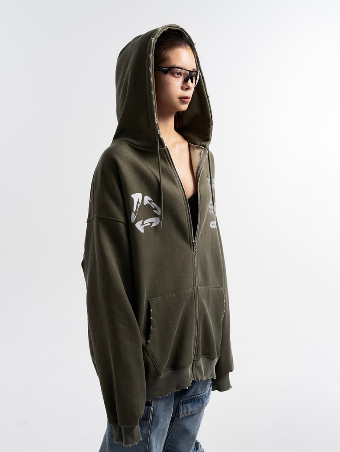DAMAGE WIDE FIT ZIP-UP HOODIE KHAKI 상품이미지2