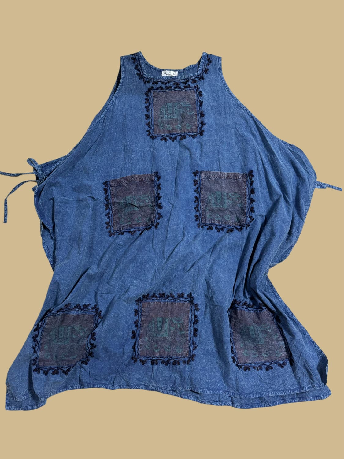 빈티지 히피 에스닉 워싱 원피스 에어프런 상품이미지1