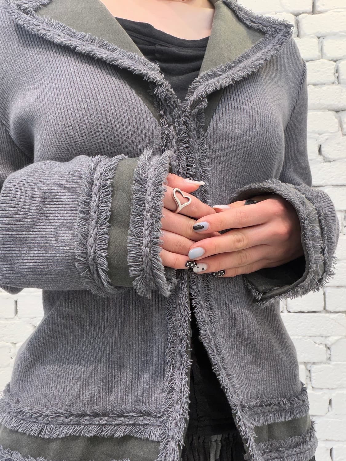 Fringed Edge Rib Knit Cardigan 상품이미지3