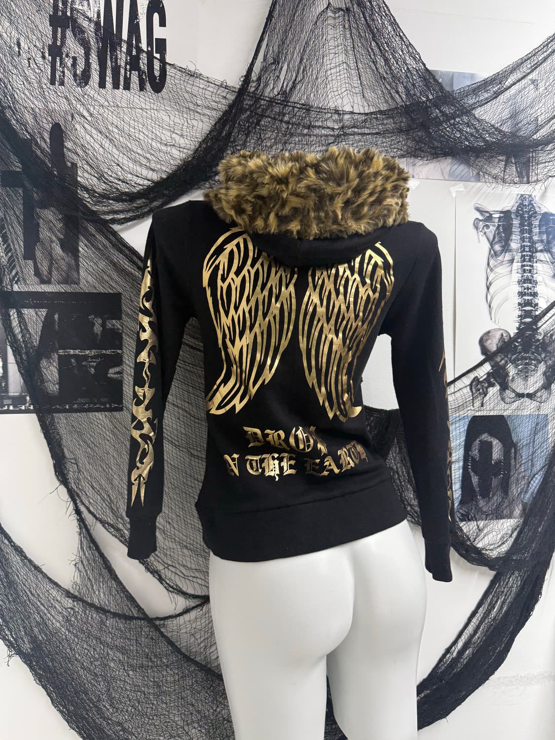00s punk wing printing hood zip up 상품이미지6