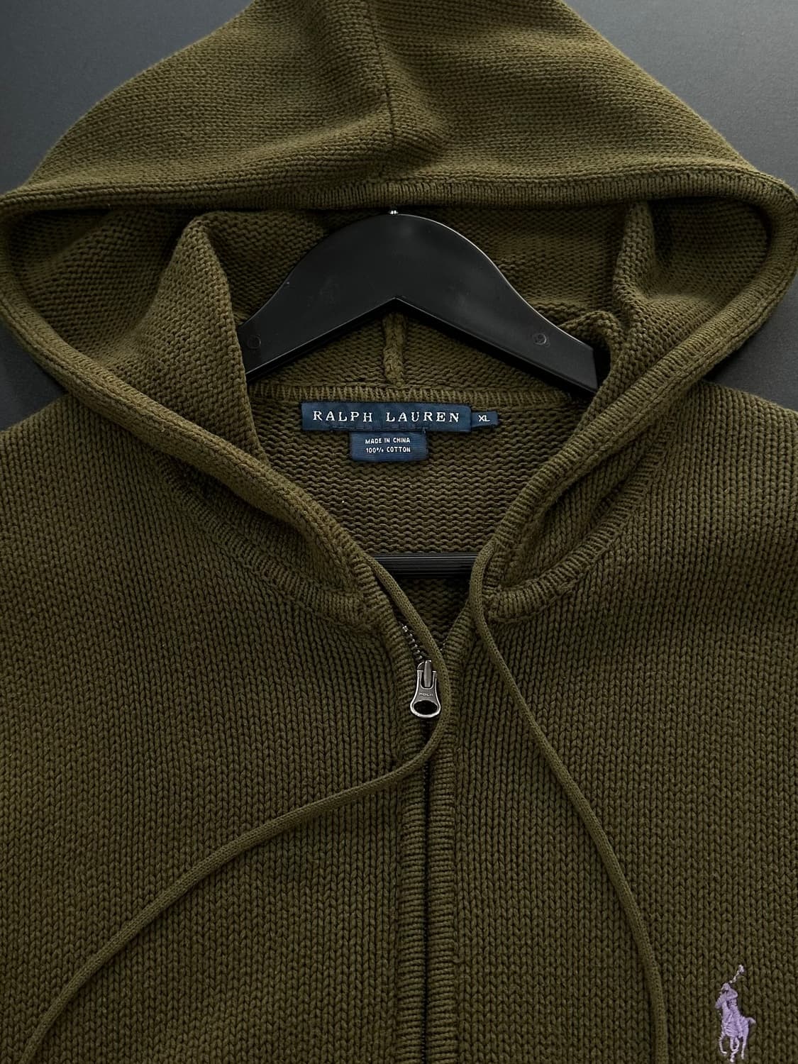 폴로 포니 코튼 루즈 후드니트집업 카키 상품이미지5