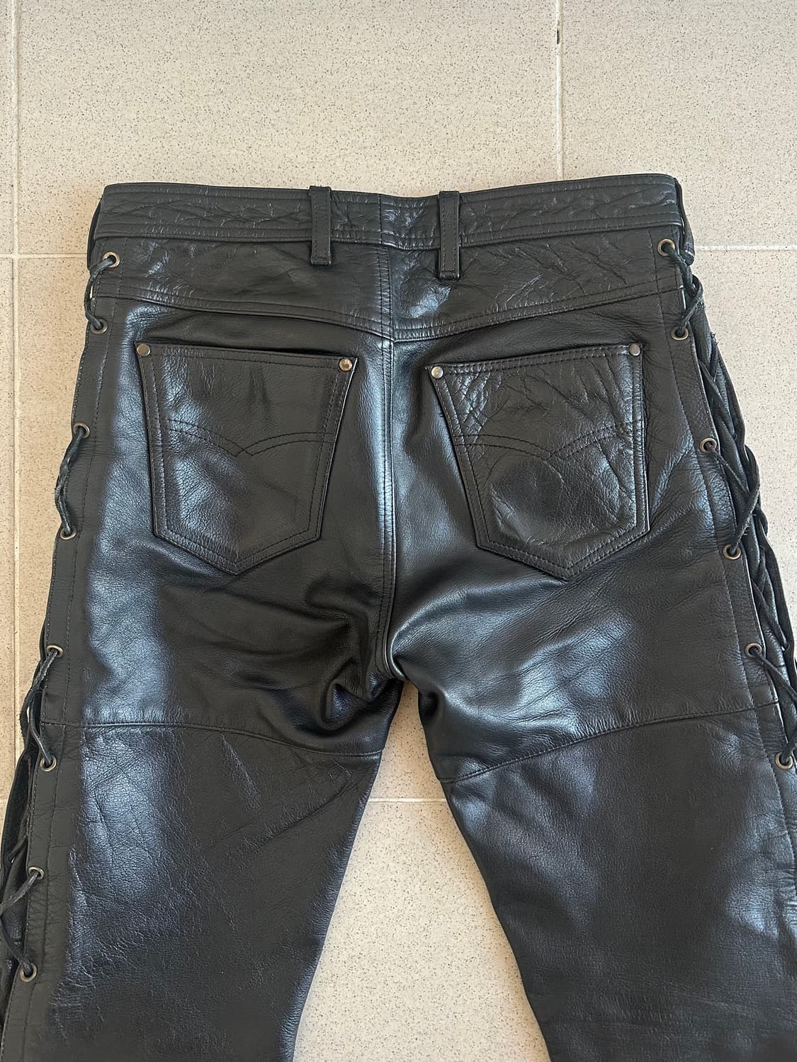 빈티지 레이스업 레더 팬츠 블랙 상품이미지5