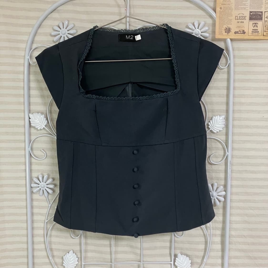 빈티지 딥블루 레이스 블라우스 905 y2k 스트릿 모리 갸루 일본빈티지 상품이미지1