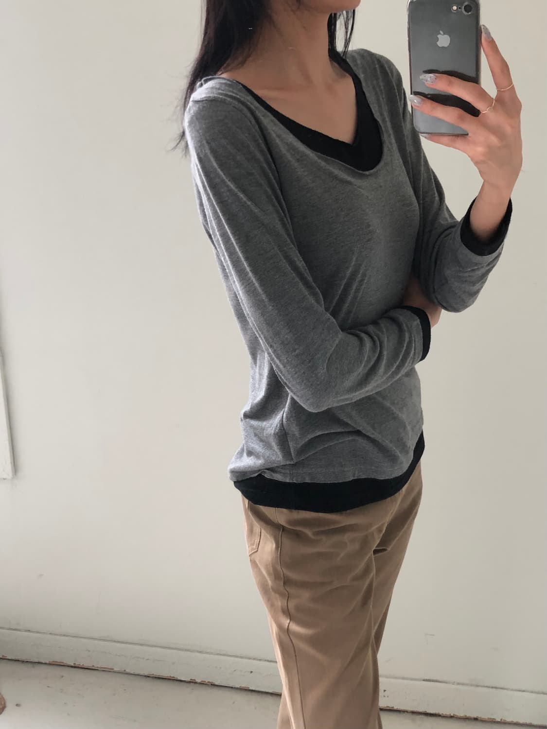 일본빈티지 투톤 레이어드 롱슬리브 상품이미지2