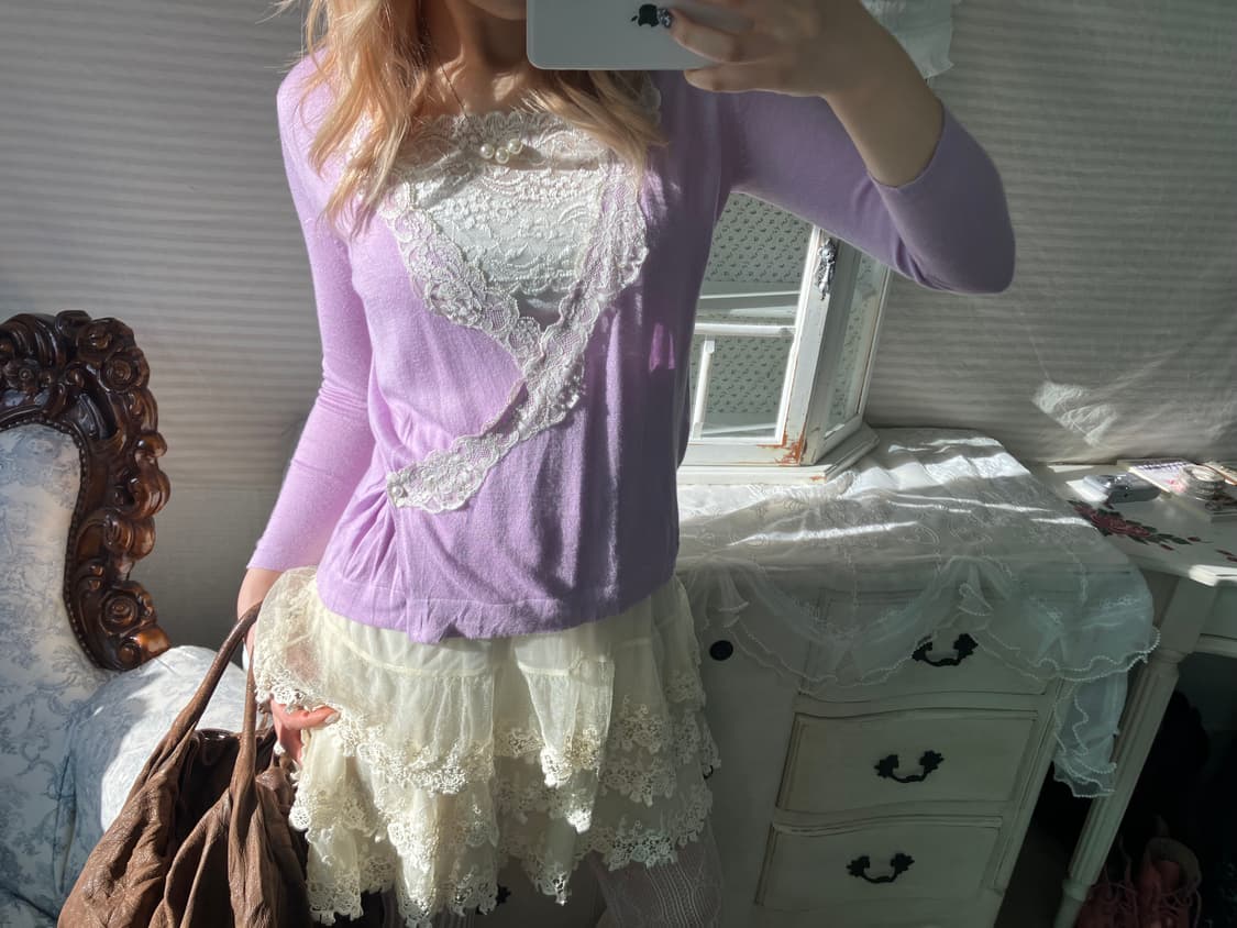 빈티지 레이스 라밴더 랩가디건 + 아이보리 나시 상품이미지4