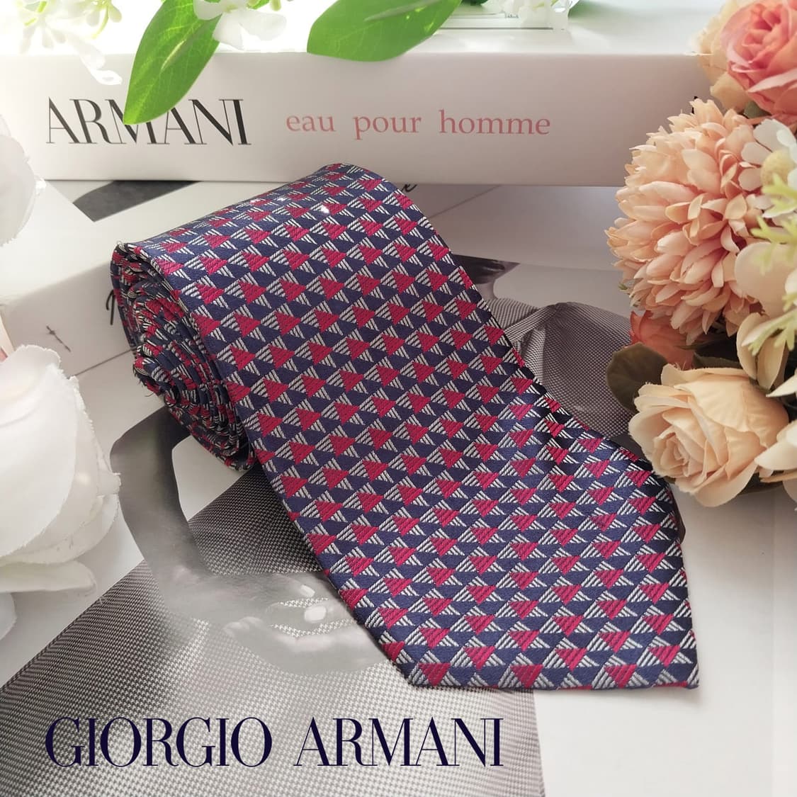 조르지오 아르마니 실크 네이비 패턴 넥타이 8.6cm A+등급 K1688 상품이미지2