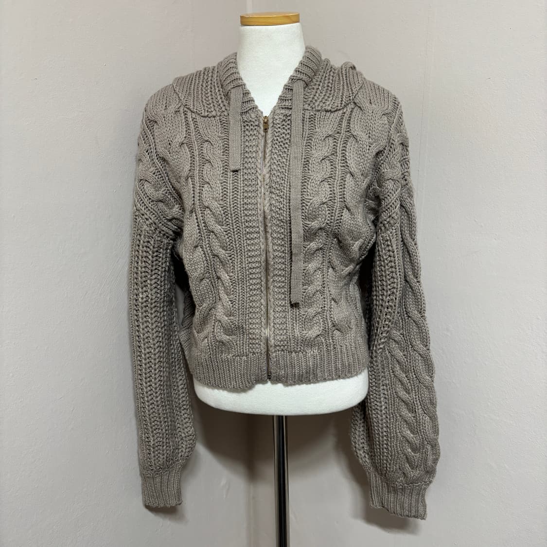 GRL 그레일 케이블 니트 크롭 후드 집업 상품이미지2