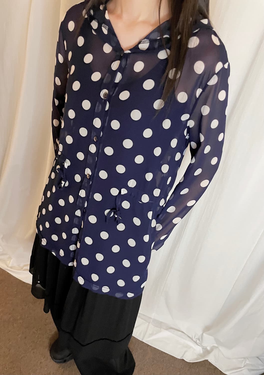 Mesh Dot Hooded Jacket - Navy 상품이미지5
