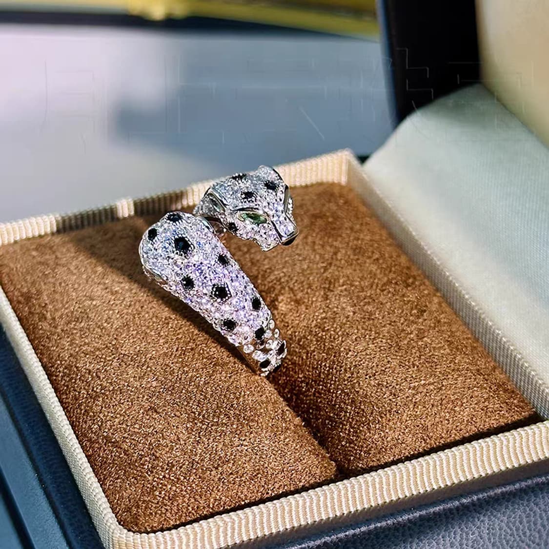 Oceanora 더블 레오파드 925실버 그린큐빅 감성 유니크 반지 상품이미지1