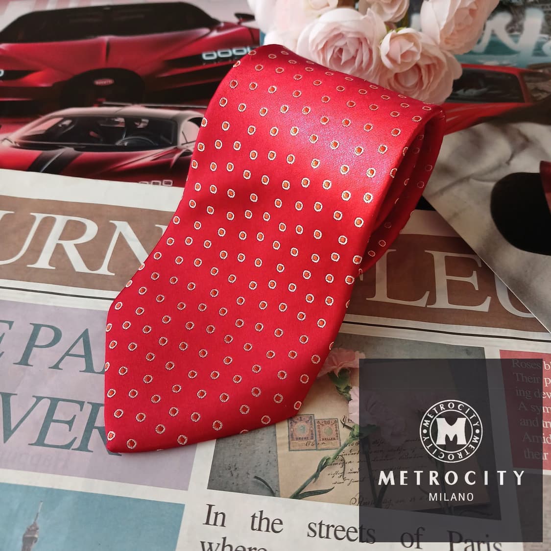 메트로시티 실크 레드 도트 패턴 넥타이 8.6cm A+등급 A19417
 상품이미지2