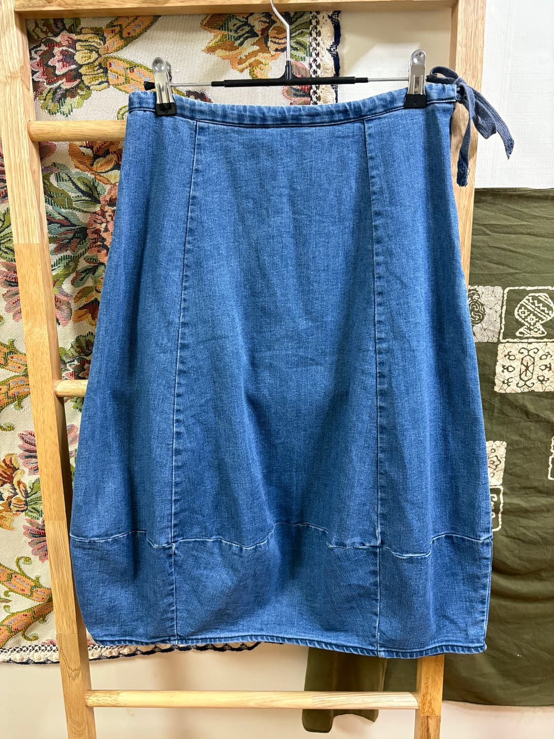 히피 하구미 데님 플라워 패치 벌룬 스커트 상품이미지4