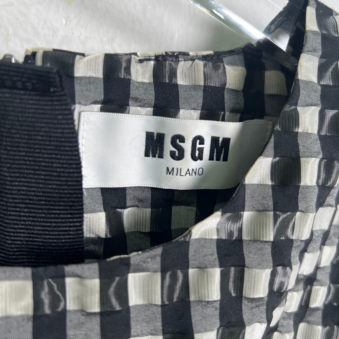 MSGM 깅엄 체크 러플 타이 반팔 블라우스 42 상품이미지3
