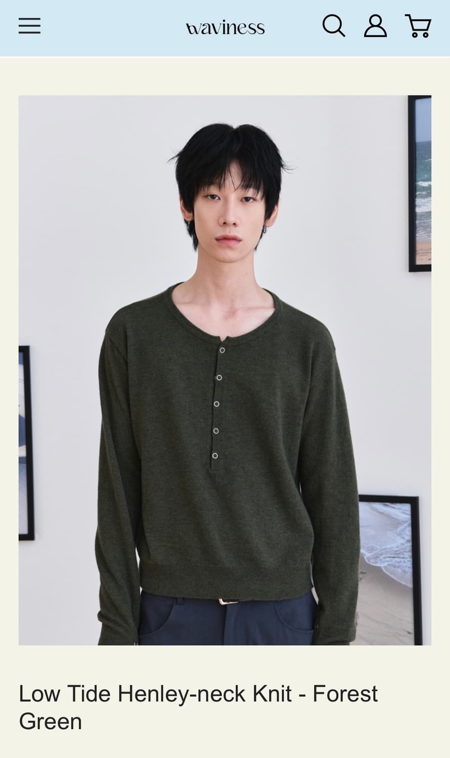 [1] 웨이비니스 로우 타이드 헨리넥 니트(포레스트 그린) 상품이미지1