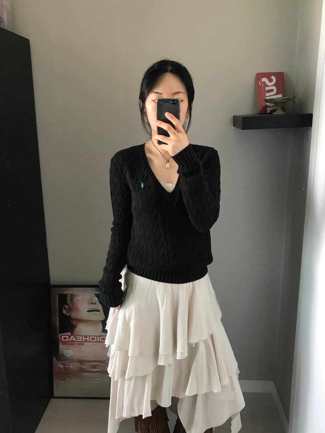 폴로 랄프로렌 포니로고 블랙 브이넥 케이블 니트 상품이미지3