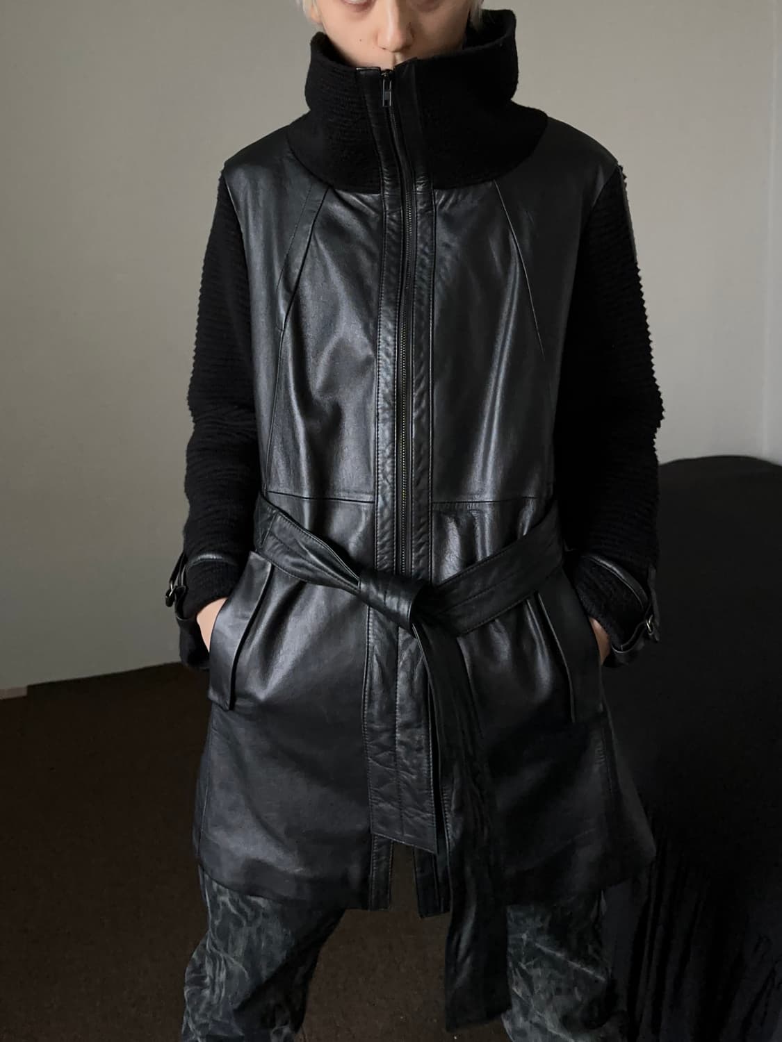 하이넥 니팅 쉽스킨 하프코트 상품이미지3