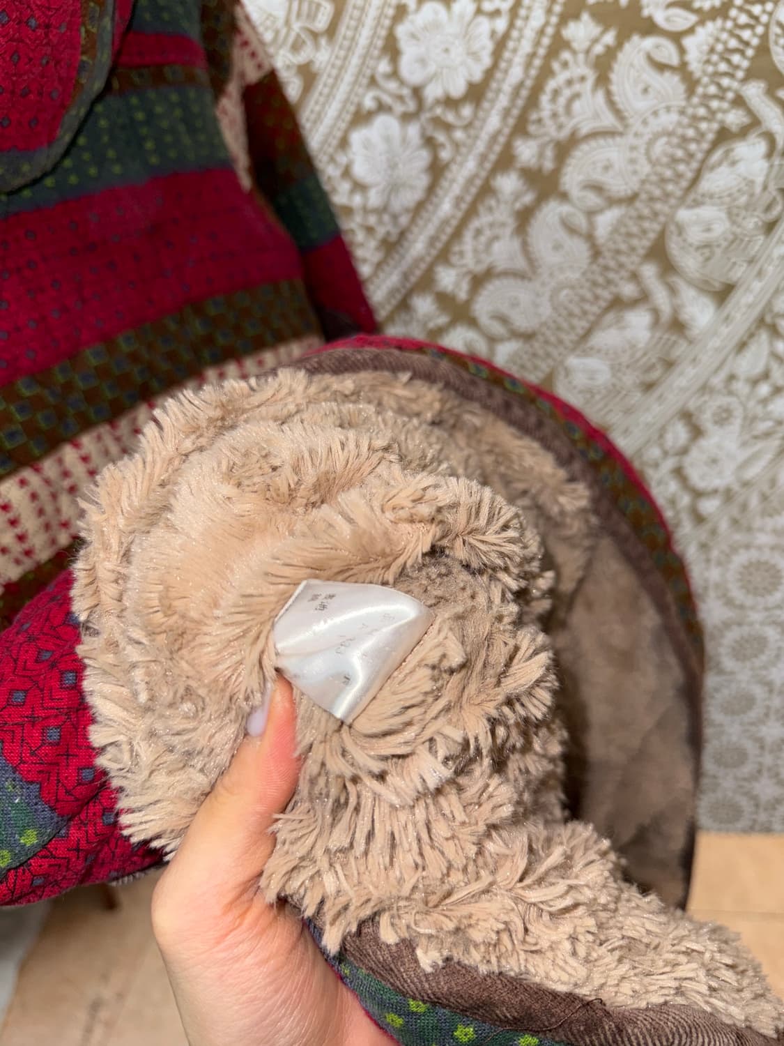 빈티지 패턴 양털 기모 엘보패치 롱 점퍼  상품이미지7