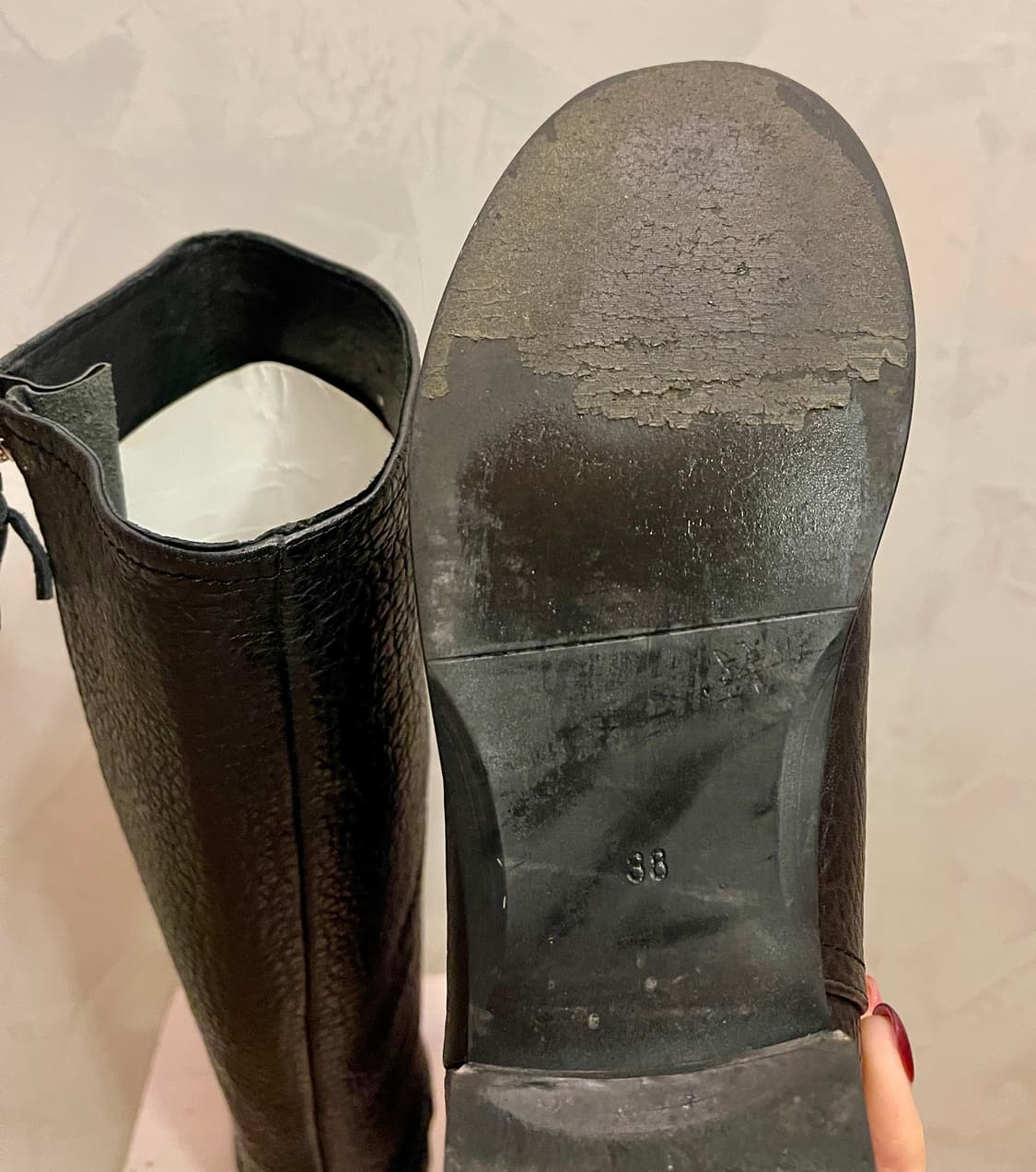 리얼 카우레더 지퍼 롱부츠 블랙 38사이즈(245~250) 상품이미지4