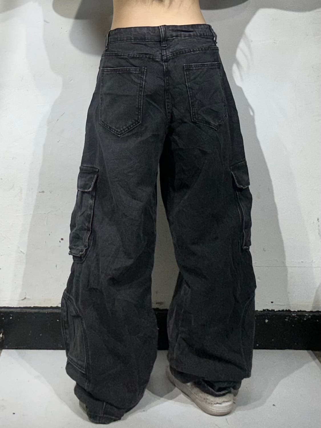 빈티지 빅 포켓 와이드 흑청 카고 바지 스트릿 힙합 팬츠 S 상품이미지3