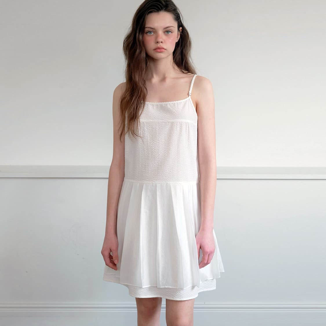 하네(HANE) 플리츠 시어서커 레이어드 원피스 55-66 새상품 상품이미지2