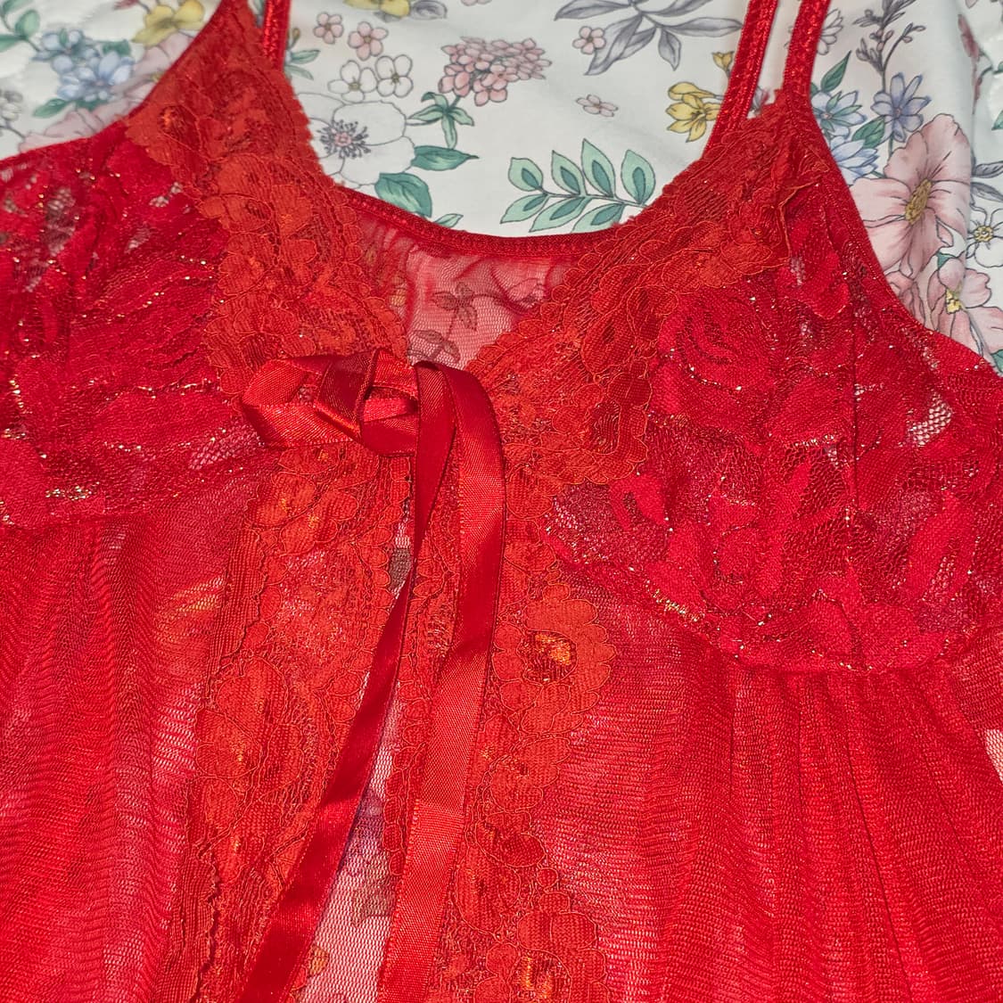 빈티지)레드 슬립 시스루 레이스 섹시 란제리 상품이미지2