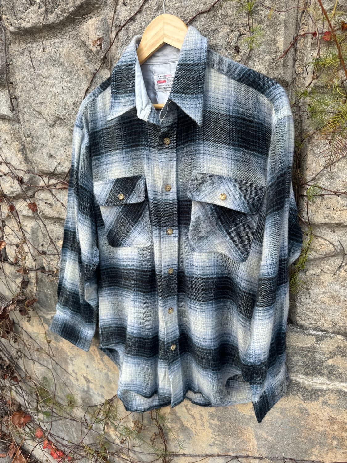 일본 빈티지 체크 패턴 투포켓 플란넬 셔츠 L 상품이미지3