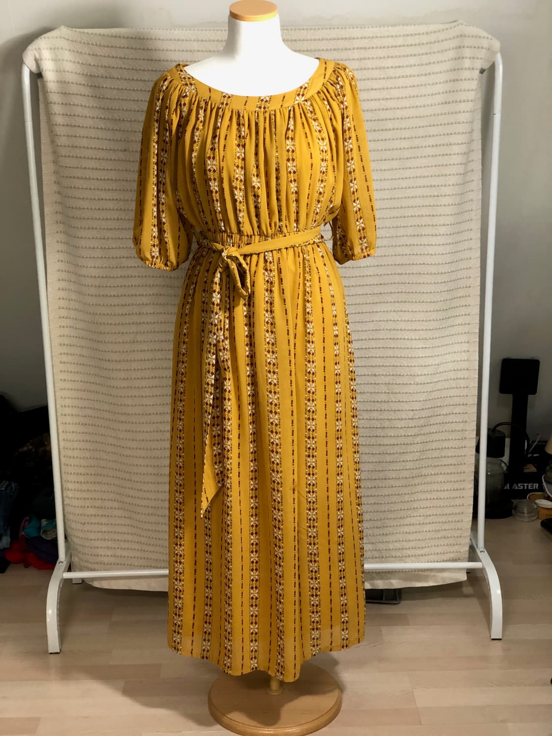 빈티지 머스터드 쉬폰 5부 모리걸 롱 원피스 상품이미지1