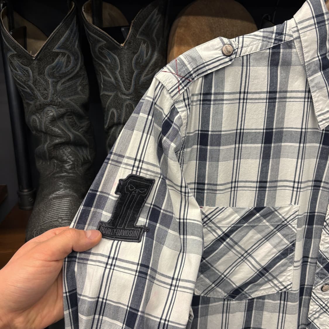 00s 할리데이비슨 시그니처 #1 패치 타탄체크 라이더 셔츠 N455 상품이미지6