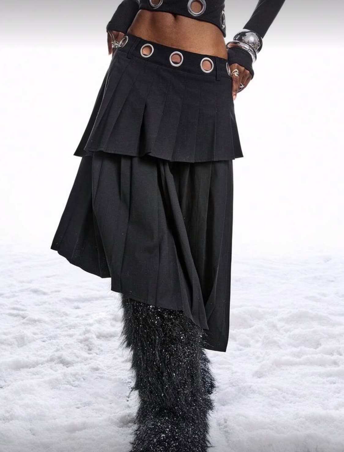 메탈 아일렛 언발 스커트 상품이미지1