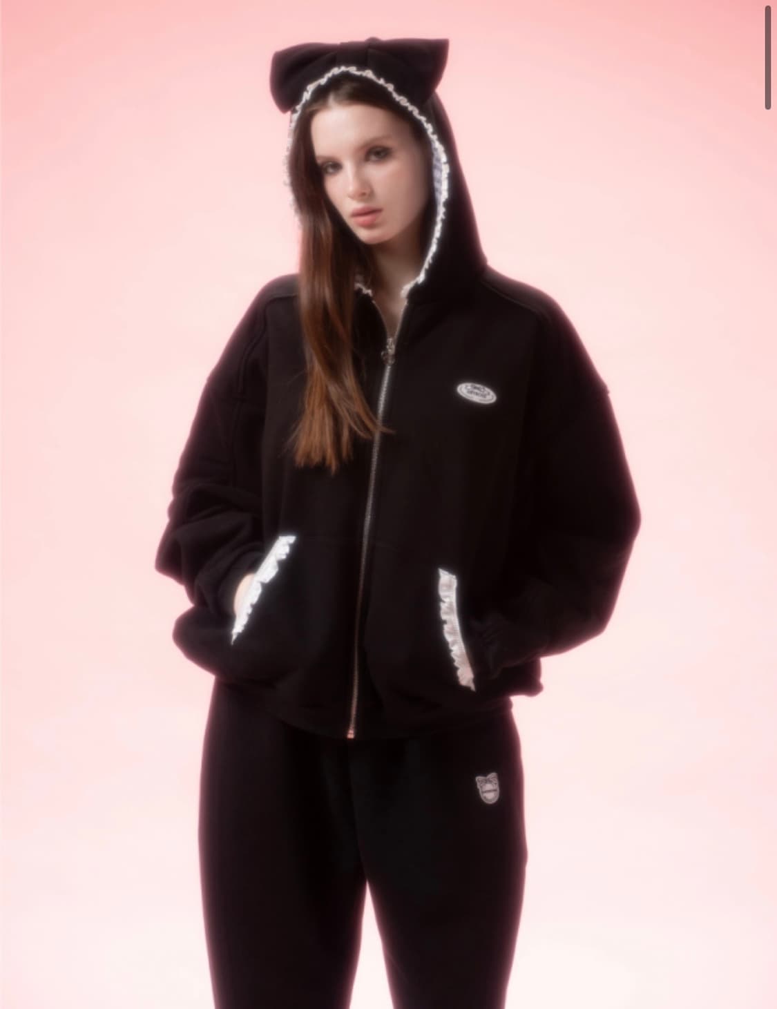 드라이로즈 빅리본 후디 후드집업 블랙 상품이미지3