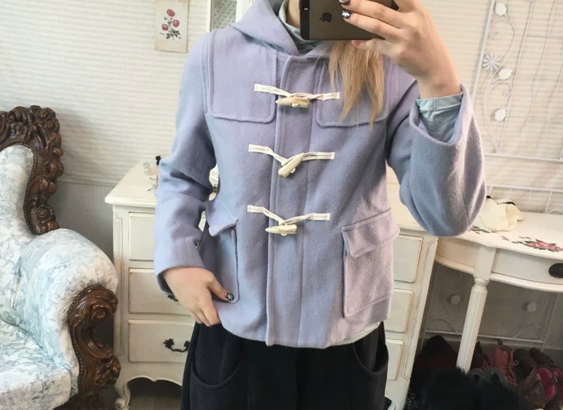 일본 빈티지 페일 퍼플 후드 더블 떡볶이 코트 상품이미지3