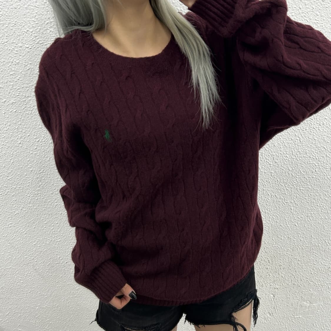 폴로 랄프로렌 딥그린포니 버건디 꽈배기 울 니트 XXL 상품이미지1