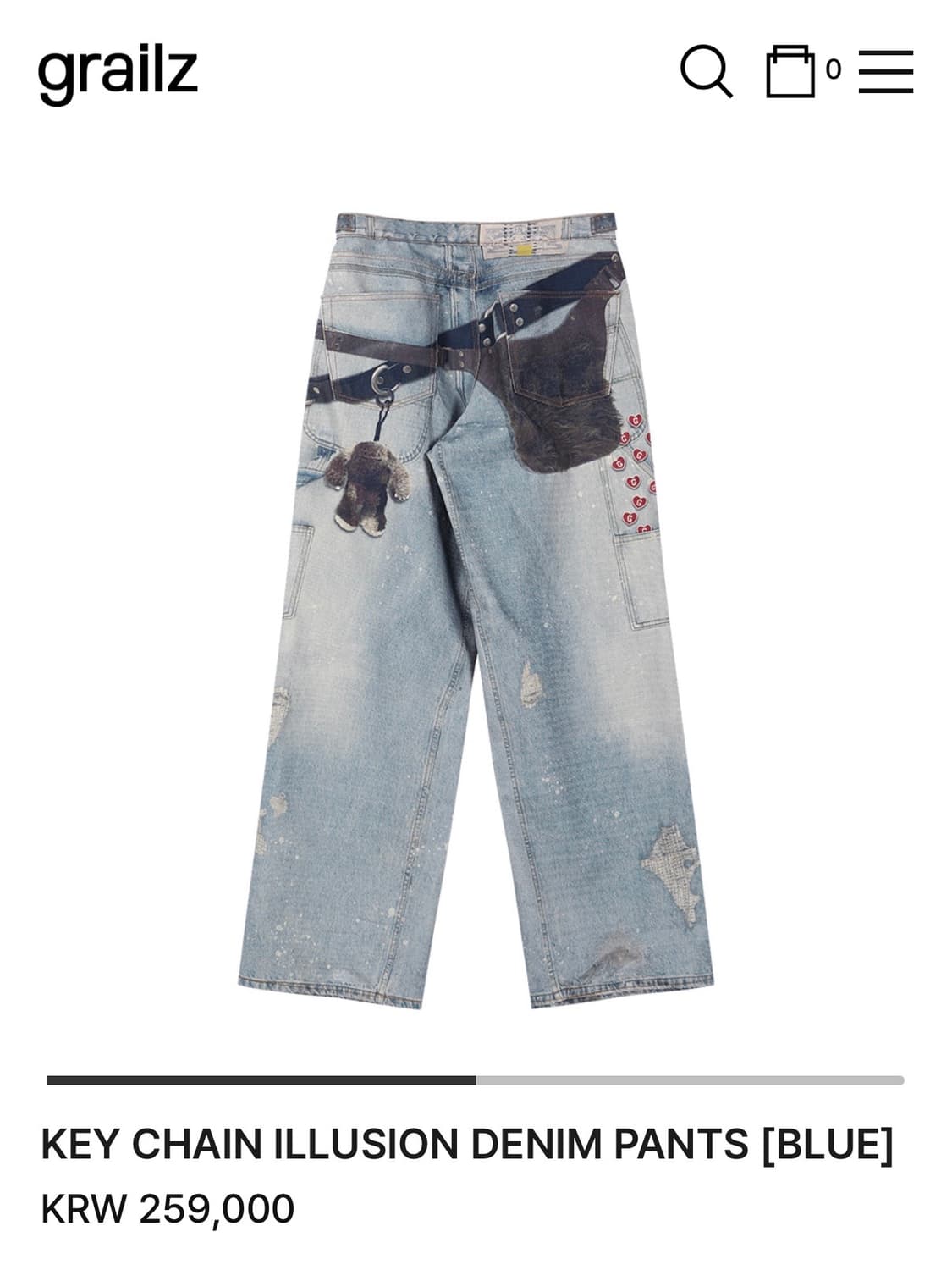 그레일즈 KEY CHAIN ILLUSION DENIM PANTS 블루 상품이미지2