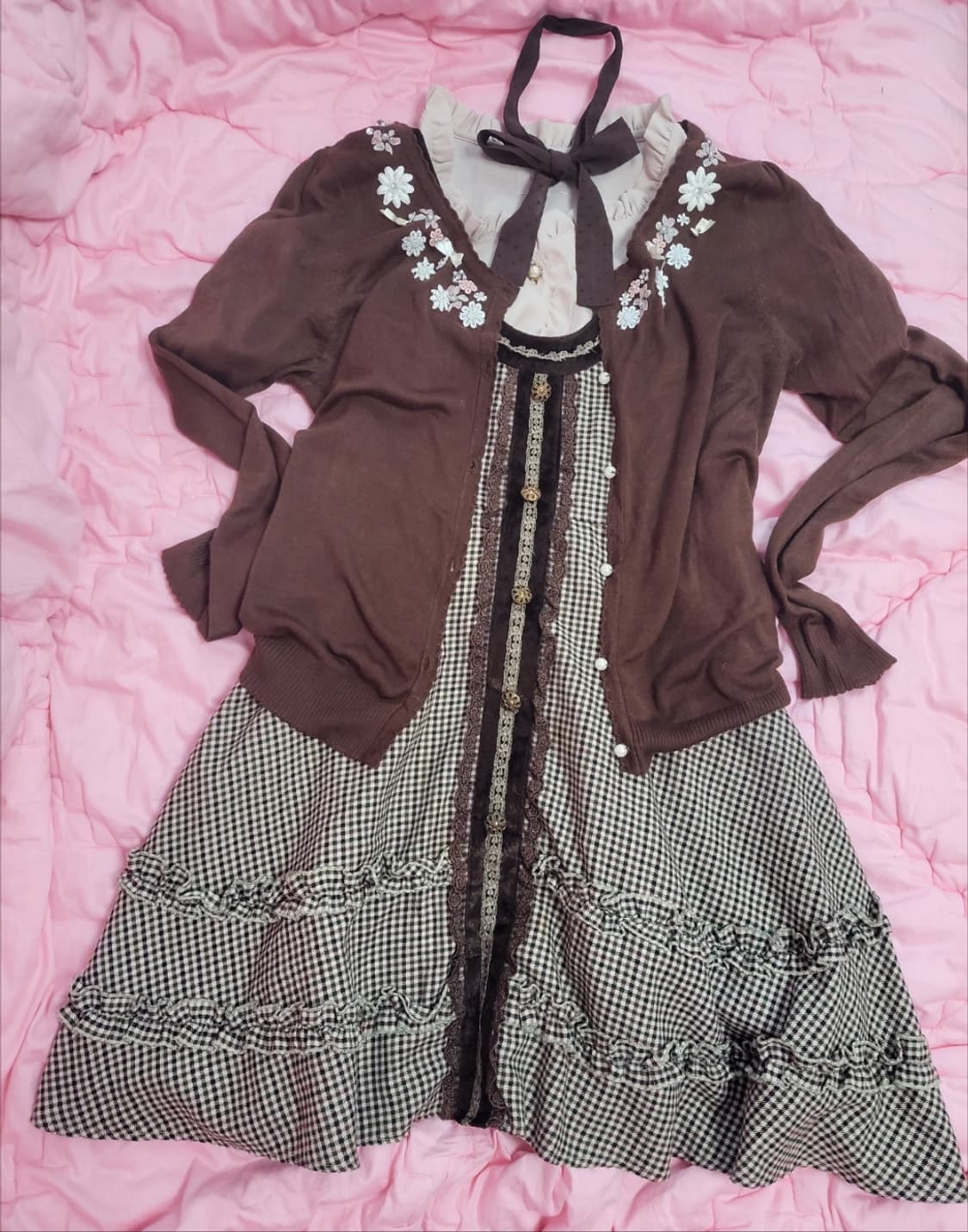 급처상태좋음!액시즈팜 레이스 모직 체크뷔스티에 원피스 드레스 리즈리사st 상품이미지3