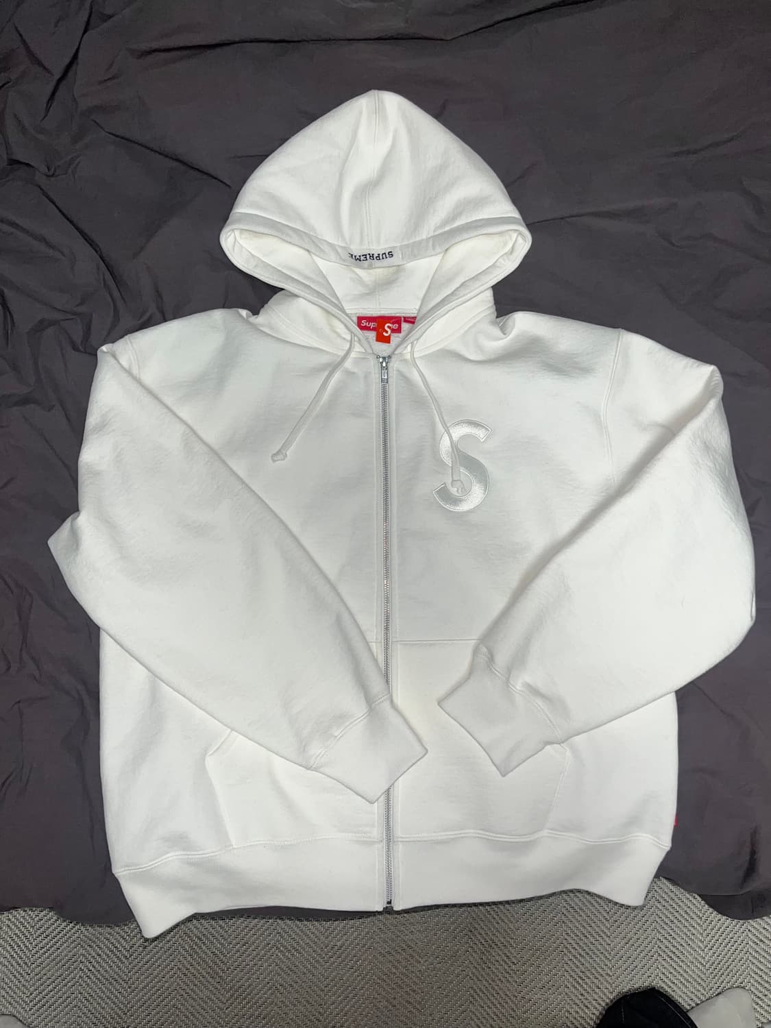 슈프림 S로고 후드집업 흰색 L 상품이미지2