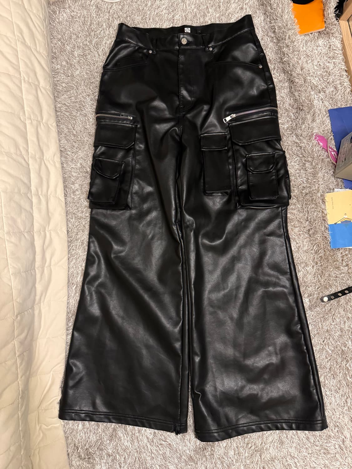 Flared Cargo Leather Pants 상품이미지1