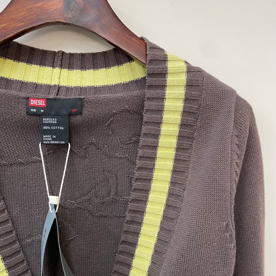 디젤 y2k 키치 프레피 브라운 라임라인 크롭 가디건 🏠 상품이미지2
