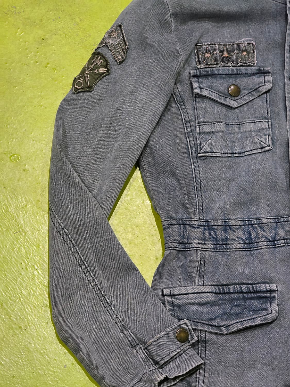 Young Storm 핀터깔y2k 스톰 쓰리스타 견장 데님자켓 상품이미지2