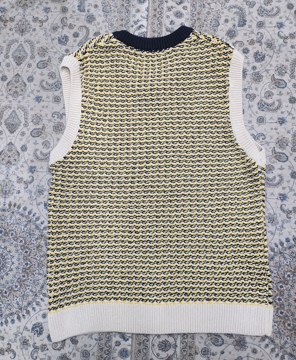 ZARA 자라 옐로우 블랙 패턴 니트 조끼 XL 상품이미지2