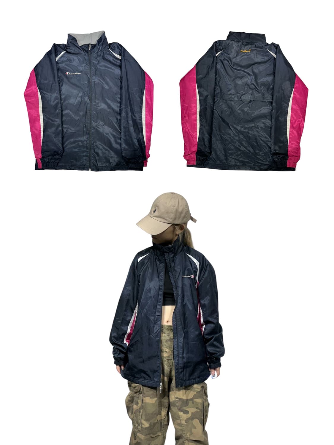 챔피온 네이비 핑크 바람막이 트랙 자켓 L 상품이미지1