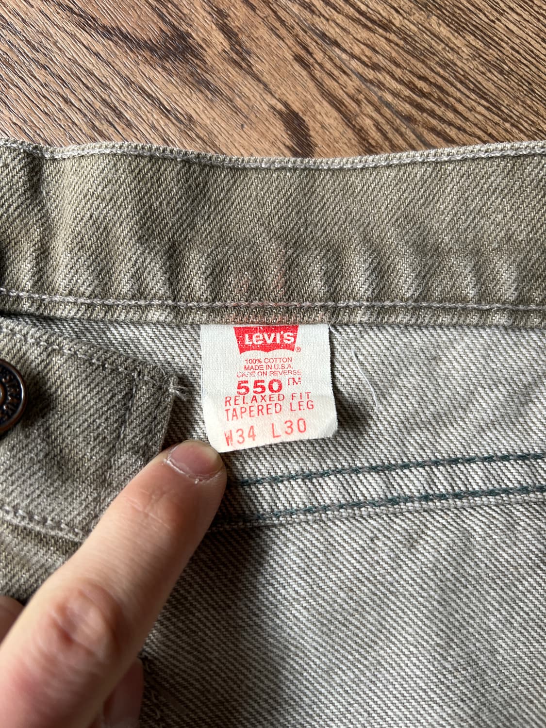 [34]90's 리바이스 550 오렌지탭 USA Made 카키 데님 팬츠 상품이미지5