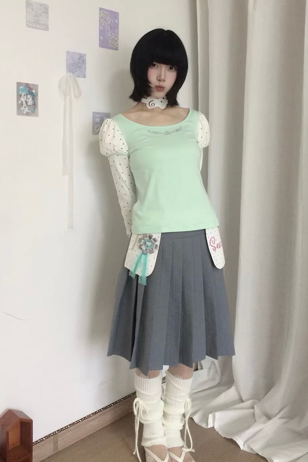 ♥ 민트코어 [Seaweed garden] 퍼프 슬리브 T ♥ 상품이미지3