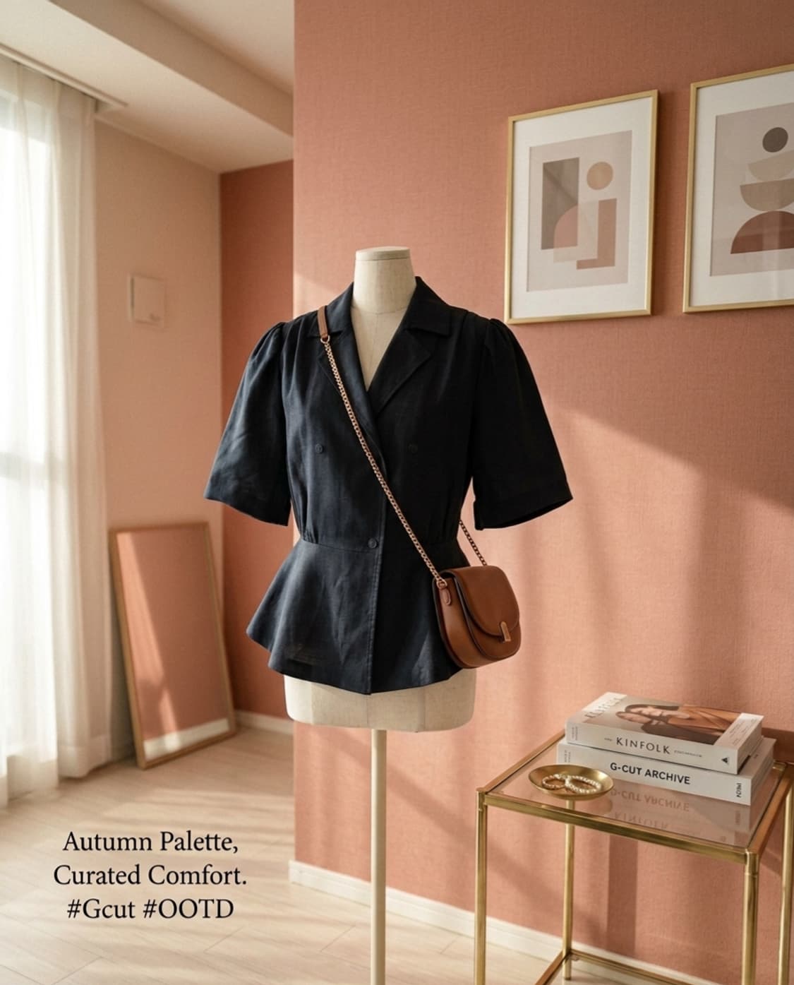 [지컷/g-cut] 린넨 혼방 퍼프 슬리브 페플럼 자켓 (55) 상품이미지1