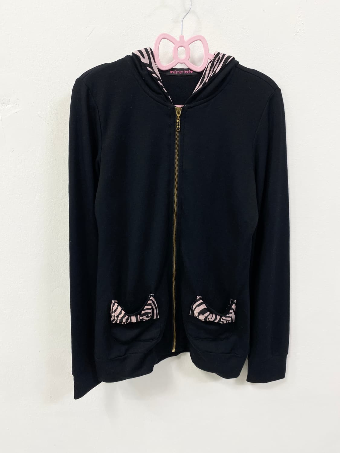 [AIMERFEEL] 에메필 갸루 핑크 지브라 리본 후드집업 상품이미지5
