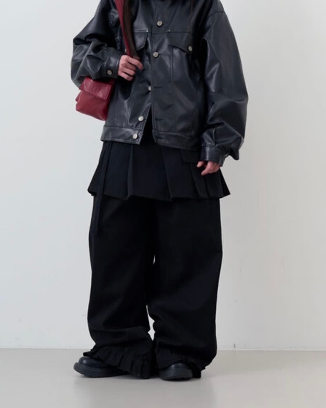 프릴 랩 스커트 팬츠 세트 치마바지 (블랙/차콜) 새상품 상품이미지4