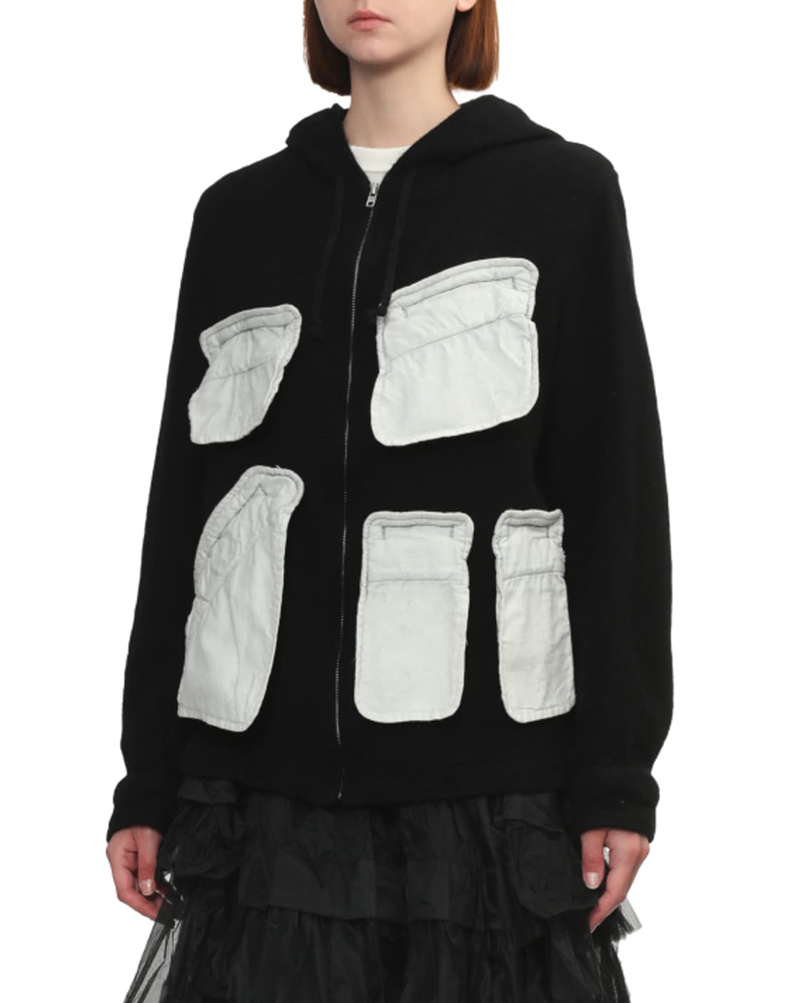 새상품 꼼데가르송 블랙 패치워크 후드 집업 M 상품이미지2