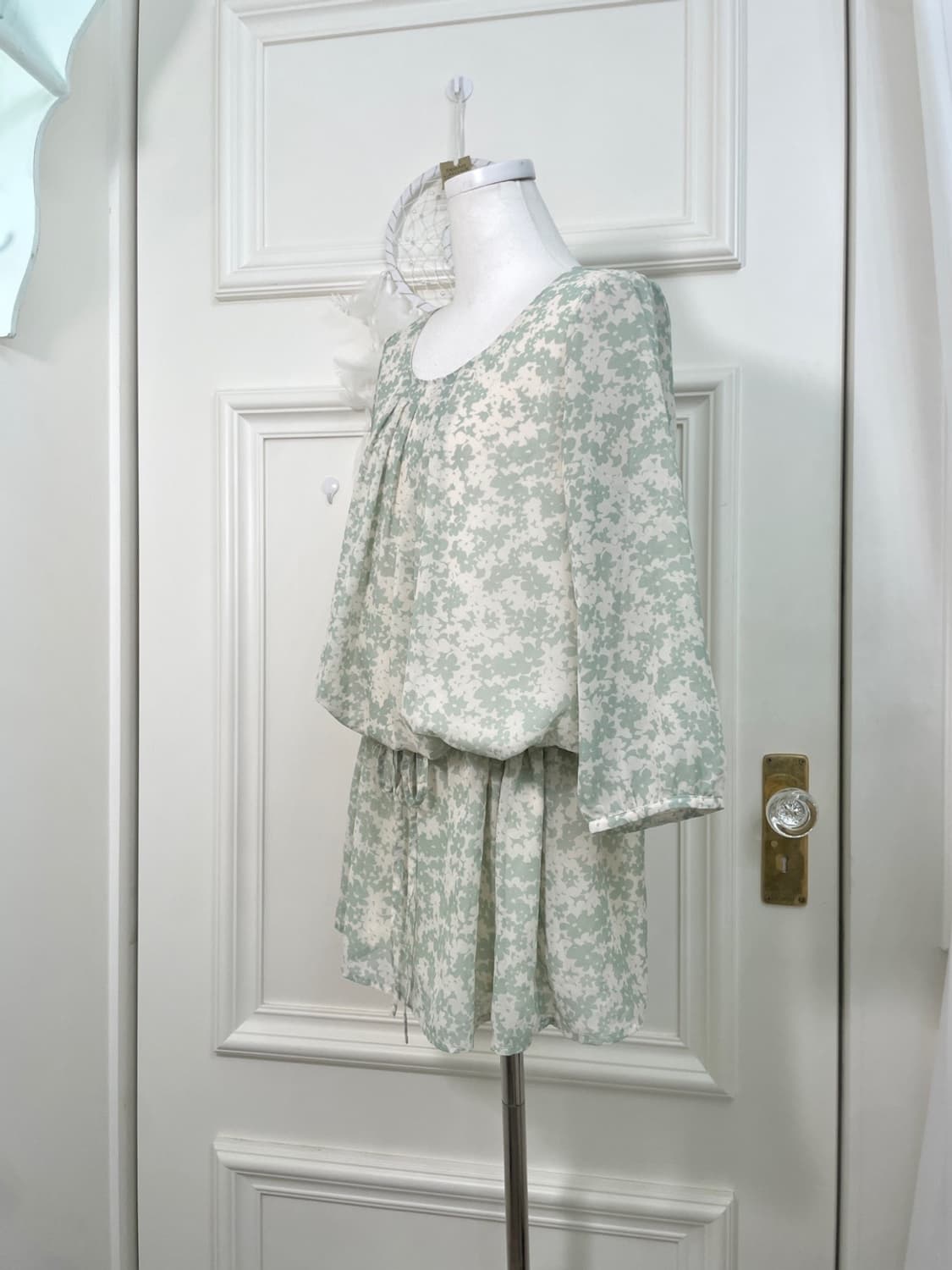mint ivory flower waist string mini opc 상품이미지2