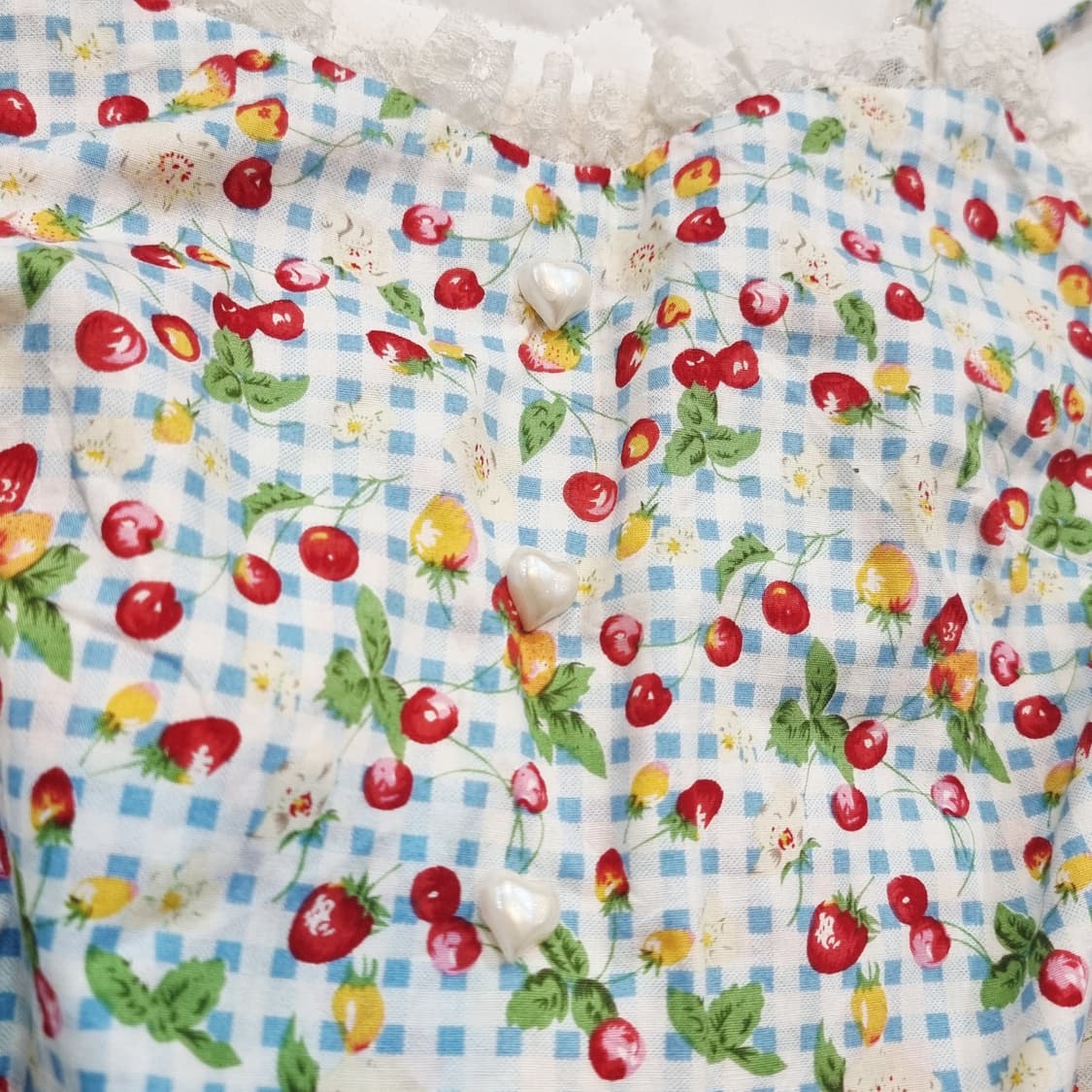빈티지 딸기체리 체크 미니원피스 상품이미지4