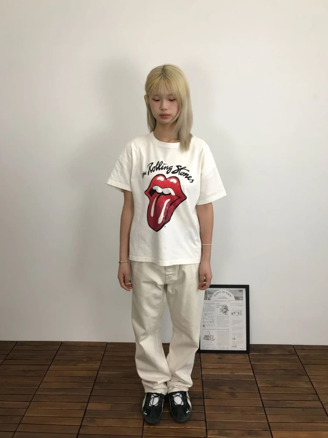 H&M Rolling Stones Logo Tee Cream 상품이미지1