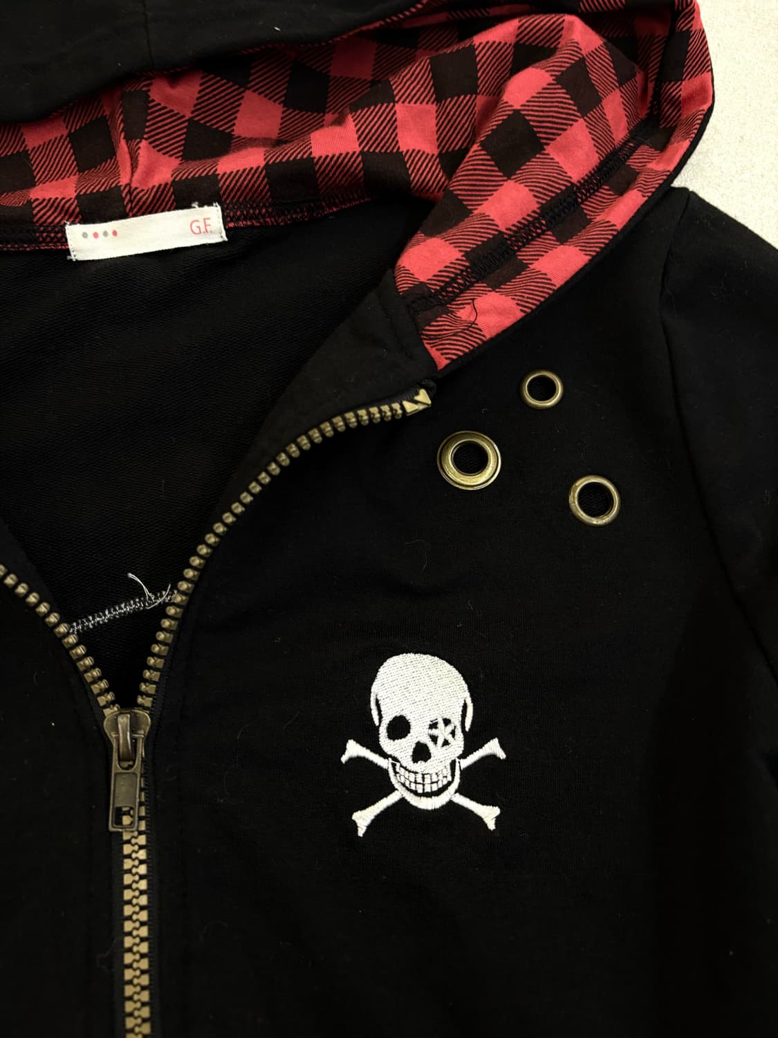 고양이귀 레드체크 스컬 후집 상품이미지3